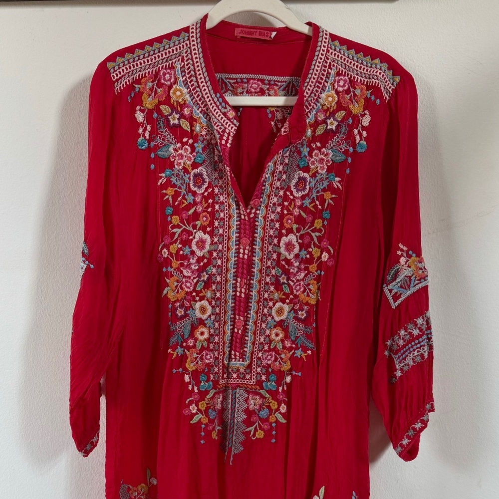 Johnny Was Red embroidered top, L